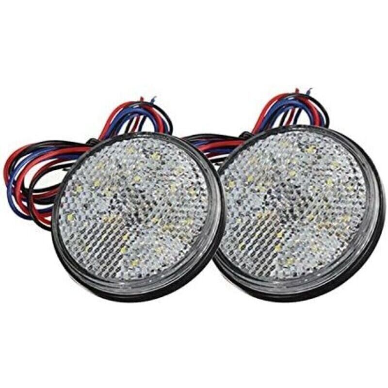 LED Trailer Lights, 12V Rear Light for Trailer 2PCS Trailer Car Brake Light Round LED Reflector LED Marker Light for Truck Motorcycle Car (White)