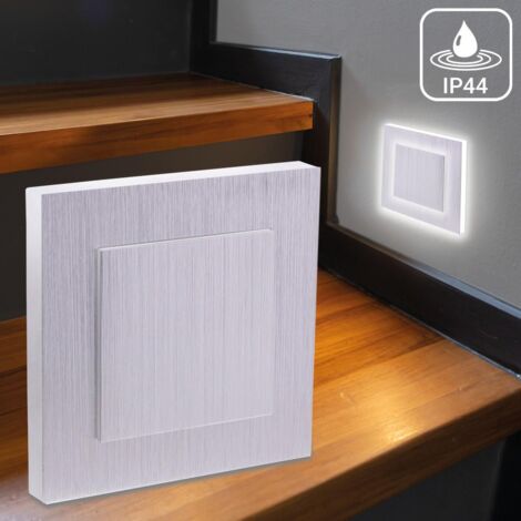 LED Treppenleuchte IP44 eckig Alu-gebürstet - Lichtfarbe: Neutralweiß 1,5W - Lichtaustritt: Doppio