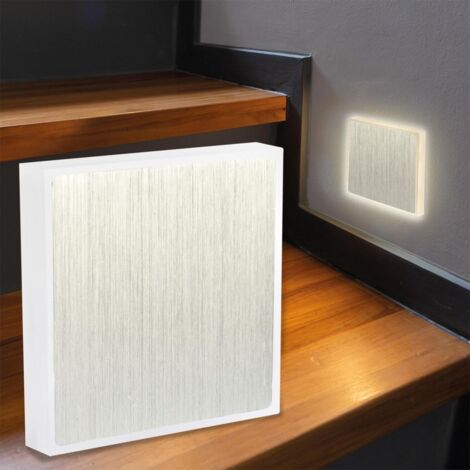 LED Treppenleuchte IP44 eckig Alu-gebürstet - Lichtfarbe: Warmweiß 1,5W - Lichtaustritt: Halo