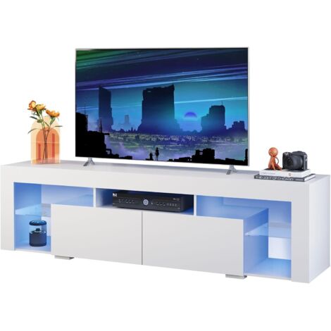 LED TV Cabinet 160 cm White Modern TV Stand with Storage