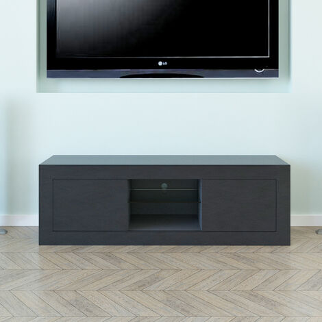 LED TV cabinet modern indoor wall mounted TV bracket high gloss living room furniture black - Black