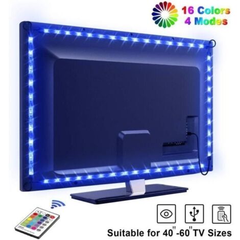 LED TV Lightstrip Etanche avec Télécommande, NetBoat Ruban LED RGB 5050 Alimenté par USB,2.2M Bande Lumineux 16 Couleurs 4 Modes