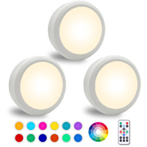 LED-Unterbauleuchte mit Fernbedienung, Dimmfunktion, batteriebetrieben, 12 voreingestellte RGB-Farben mit Timer (3er-Set)