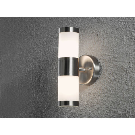 LED Up-Down Edelstahl Außenwandleuchte mit Glas weiß, Höhe 23cm