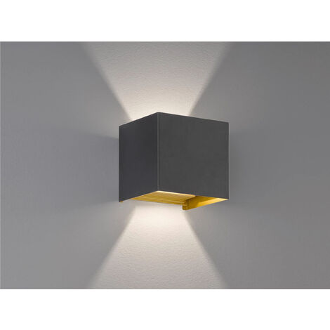 LED Updown Wandleuchte THORE Schwarz Gold für Innen & Außen, Quadrat 10cm