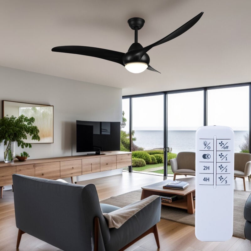 Starluna - Plafonnier Ventilateur de plafond Ventilateur d'ambiance Refroidisseur Lampe de salon, noir, App-contrôle dimmable Télécommande 3 niveaux