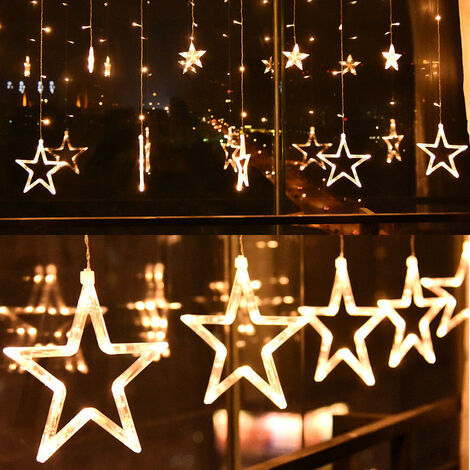 LED Vorhang mit beleuchteten Sternen 2,51 Meter für Weihnachten Deko Schmuck Fensterdeko Schaufenster Dekoration - Warmweiß