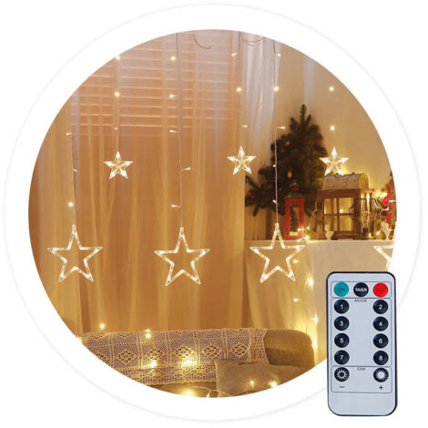 LED-Vorhang mit Sternen 3,5 m, 8 Funktionen, warmes Licht IP44