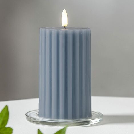 LED Wachskerze Flamme Stripe Batterie Timer blau 15x7,5cm