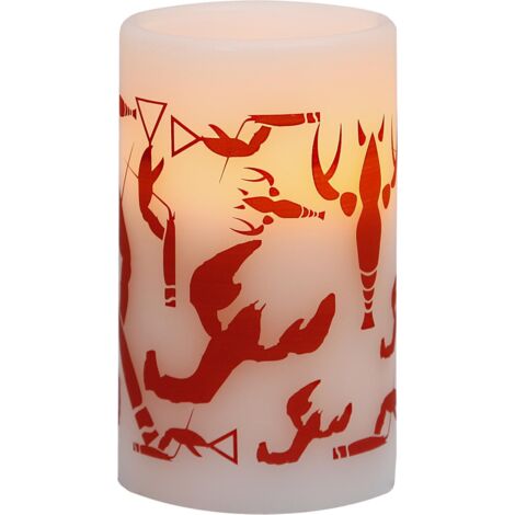 LED - Wachskerze weiss / orange, Krebsmuster