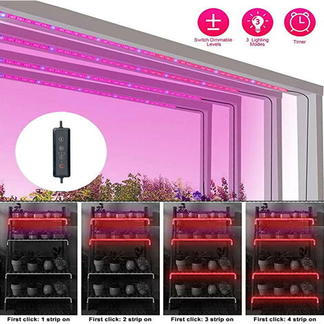 LED-Wachstumslichtstreifen für Zimmerpflanzen, 1 Packung Vollspektrum-SunliKe-Wachstumslichter mit automatischem Ein-/Aus-Timer, 10 dimmbare Stufen / 4 Ein-/Aus-Modi für Sämling-Hydrokultur-Sukkulente