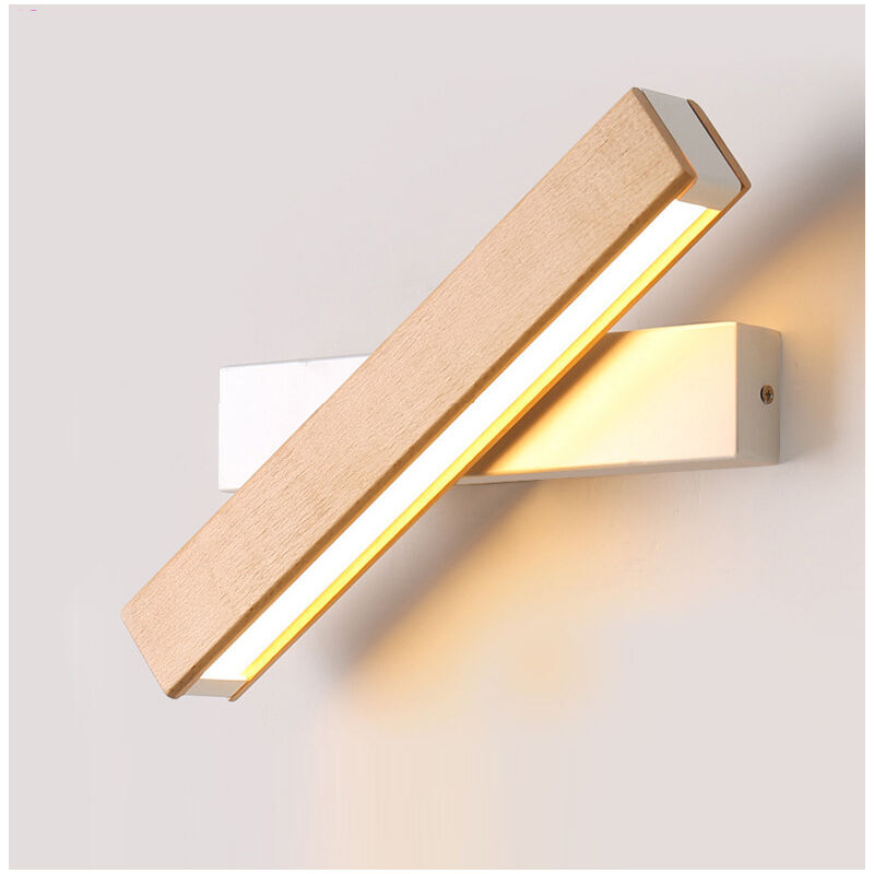 Led Wall Light, 6W 400LM Indoor Wooden Wall Light 360° Rotatable, 3000K Warm White Wall Lamp for Bedroom, Living Room, Office, Hallway,Dia 31CM