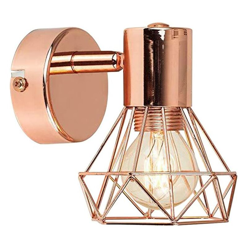 LED Wall Light Rose Gold Shade Metal Cage Wall Lamp GU10 Socket (amouple included), Small Size 12x15cm