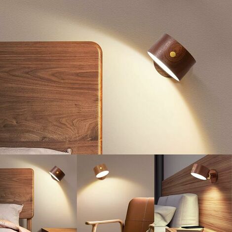 LED wall light, wall lamp with USB port rechargeable batteries 3 brightness levels, 360 degree rotation of the magnetic ball with touch control
