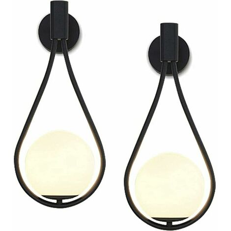 LED Wall Sconce Modern Indoor Industrial Retro Wall Lamp, Elegant Glass Round Ball Shade Wall Lamp Metal Living Room Hallway E27 Wall Light Fixture [Energy Class A+++]（Black，2 pc）