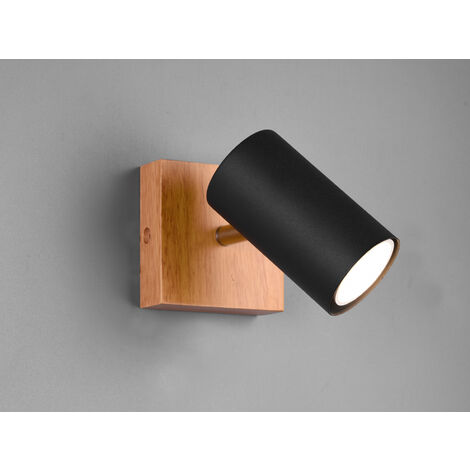 LED Wand- & Deckenstrahler Schwarz mit Holz, Breite 9cm