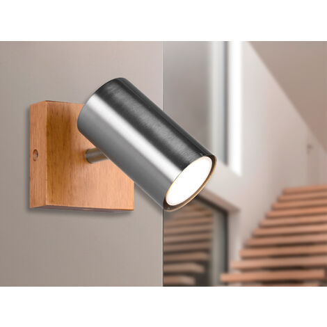 LED Wand- & Deckenstrahler Silber mit Holz, Breite 9cm