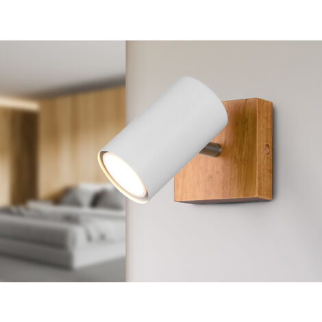 LED Wand- & Deckenstrahler Weiß mit Holz, Breite 9cm