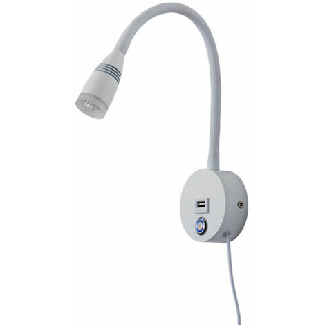 AMIRROR SMART UG LED-Wand-Leseleuchte, flexible Schwanenhals-Leseleuchte, 3 W, dimmbar, Touch-Schalter-Lampe mit USB-Ladeanschluss, Nachttisch-Wandleuchten (weiß)