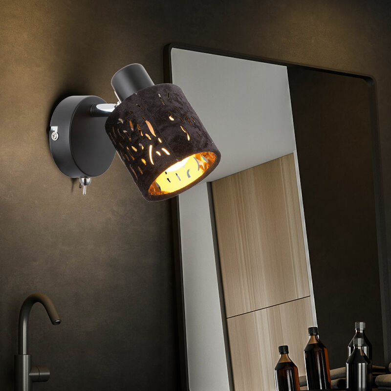 Etc-shop - Design Samt Wand Leuchte schwarz gold Wohn ZImmer Strahler beweglich im Set inkl. LED Leuchtmittel
