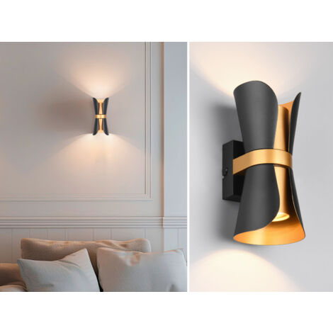 LED Wandlampe Schwarz Gold mit Updown Lichtaustritt, Höhe 21cm