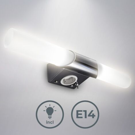 LED Wandlampe Spiegel-Leuchte Badezimmer Metall Glas E14 Bad-Lampe mit Steckdose - 50