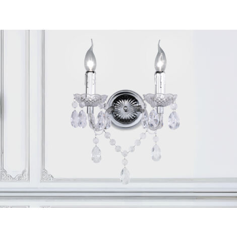 LED Wandleuchte 2-flammig Silber Chrom mit Acryl Kristall, Breite 26cm
