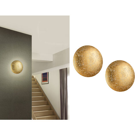 LED Wandleuchte 2er SET aus Metall in Blattgold rund, Ø 22cm