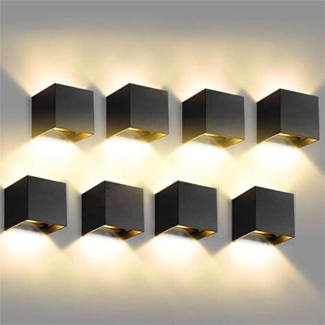 LED-Wandleuchte – 8 Stück – Schwarzes Aluminium – 12 W, Schutzart IP65 – Verstellbarer Winkel – Für den Innen- und Außenbereich – 10 x 10 x 10 cm