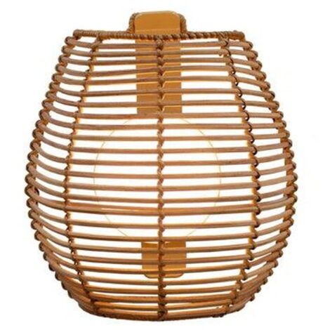 LED Wandleuchte außen kabellos mit Akku Leuchtmittel IP54 2700 K Fernbedienung dimmbar H: 24,5 cm Rattan Außenlampe Wand Balkon