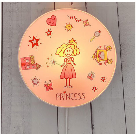 LED Wandleuchte für Kinderzimmer mit Motiv Prinzessin, Schalter & Stecker Ø 25cm