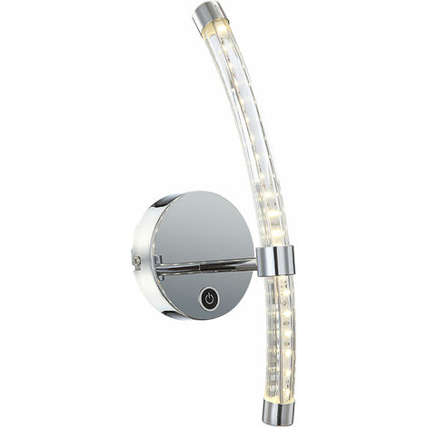 LED Wandleuchte Glas gebogen Flurleuchte Wohnzimmerlampe Touchdimmer Wandlampe Chrom, 7W 490lm neutralweiß, BxH 12x37 cm, Globo  68040W