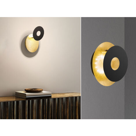 LED Wandleuchte HENNES Schwarz Gold oval, Ring verstellbar, Höhe 18cm
