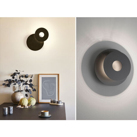 LED Wandleuchte HENNES Schwarz rund mit verstellbarem Ring, Ø 18cm