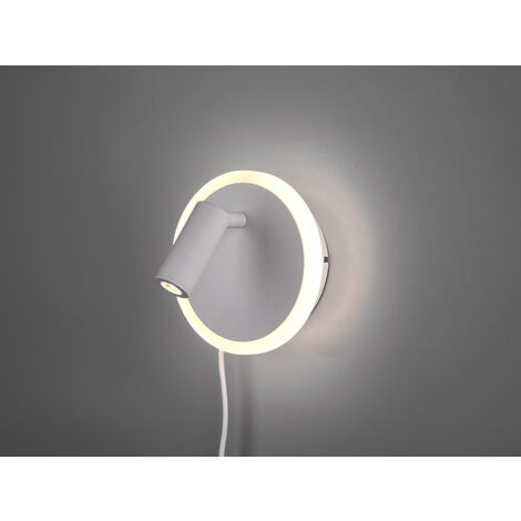 LED Wandleuchte JORDAN Weiß mit Leselampe & Stecker, Ø 15cm