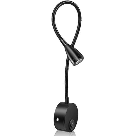 LED Wandleuchte Leselicht 360° drehbar Nachttischlampe Flexibler Schwanenhals Warmweiß Nachttischlampe Wandhalterung Kabel mit Schalter und Stecker Schwanenhalslänge: 38cm 3W
