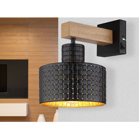 LED Wandleuchte Metall mit Schalter und Stanzmuster Schwarz Gold, Höhe 24,5cm