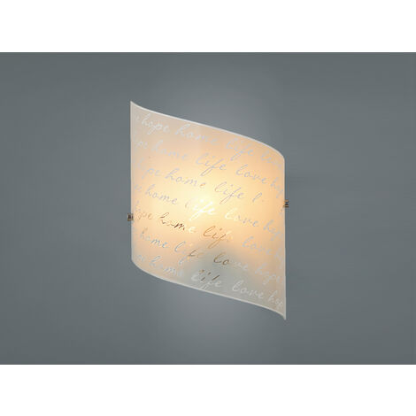 LED Wandleuchte mit Glasschirm satiniert & Schrift Dekor, Höhe 30cm