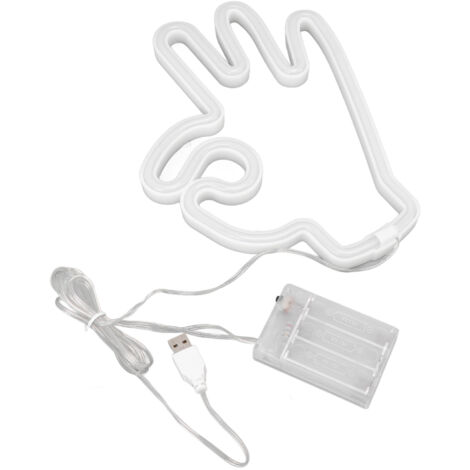 [LED-Wandleuchte mit Neon-Schild] LED-Neon-Schild „OK“ mit Händen, inklusive 3 AA-Batterien – PVC-Material – 18,5 cm x 25,5 cm – Weiß