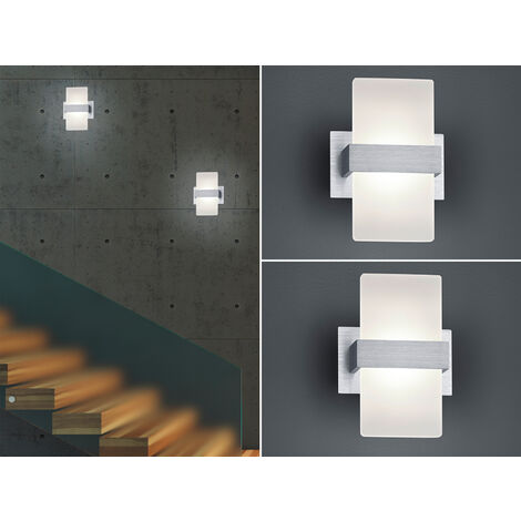 LED Wandleuchte mit Schalter, 2er SET Alu gebürstet mit Acrylglasblende, 13x18cm