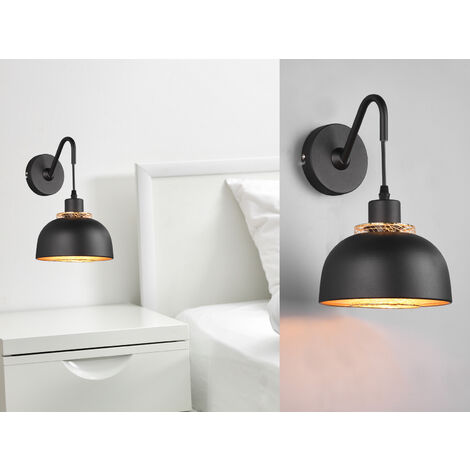 LED Wandleuchte mit Schalter Metall Schwarz Gold mit Drahtgeflecht, Höhe 30cm