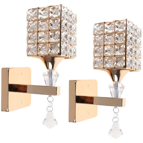 LED Wandleuchte Modern Wandlampe Kristall Quadrat für Schlafzimmer, Gang, Wohnzimmer, Lampenfassung E14 ohne Leuchtmittel - 2 Stück Gold