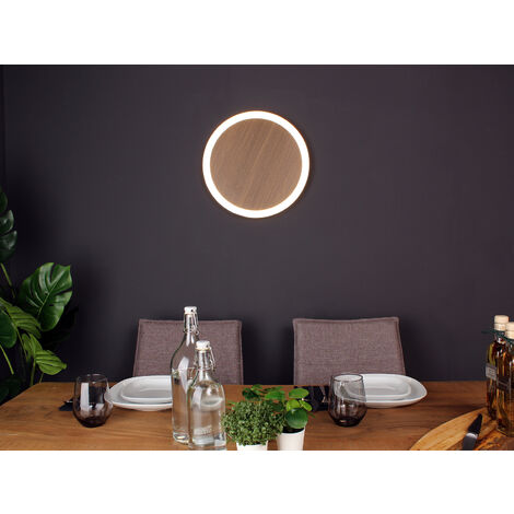 LED Wandleuchte MOON für Wand & Decke Holzoptik 3 Stufen dimmbar, Ø 30cm