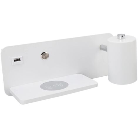 LED-Wandleuchte, Nachttisch-Leselampe mit 5V-Funkladegerät und USB-Ladeanschluss, Bedienknopf, verstellbare und drehbare Wandleuchte für das Schlafzimmer (Weiß, rechts)