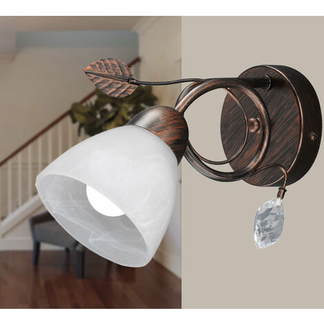 LED Wandleuchte Rostoptik mit Glasschirm und Blätterdeko, Höhe 21,5cm