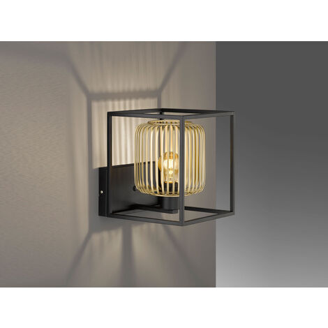 LED Wandleuchte Schwarz Gold dimmbar über Schalter, Quadrat 23cm