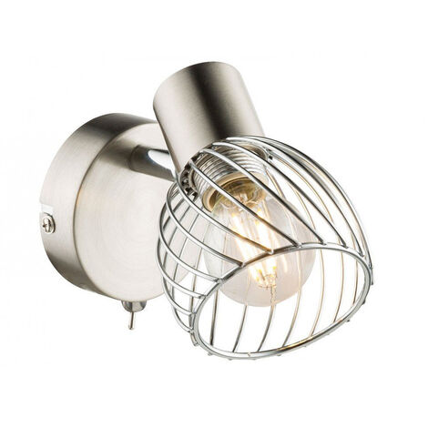 LED Wandleuchte Silber matt mit Schalter und Gitterschirm, Breite 8cm