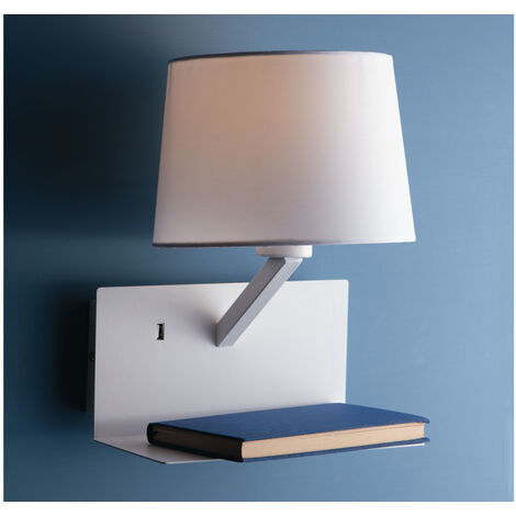 LED Wandleuchte Weiß & Stoffschirm mit USB Ladefunktion & Ablage, Höhe 31cm