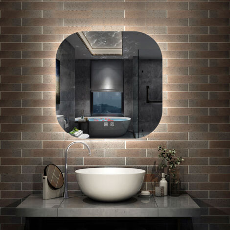 LED Wandspiegel Badezimmerspiegel Touch Beleuchtung nur Kaltwei Einstellbare Helligkeit 70cm Quadratisch Badspiegel