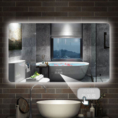 LED Wandspiegel Badspiegel Badezimmerspiegel Drei Farben Dimmbar Bluetooth Uhr 120x80cm